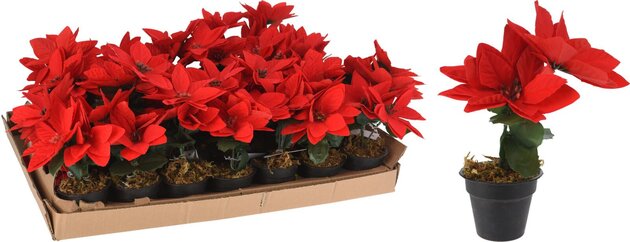 Plant artificiël poinsettia H17cm 3bloemen