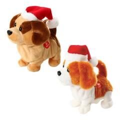 Pluche hond met kerstmuts H14cm