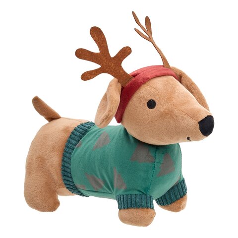 Pluche Hond teckel L30cm rood groen 2ass