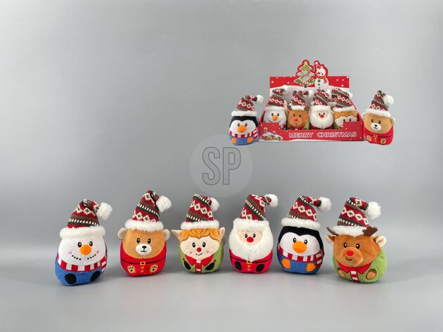 Pluche Kerstfiguur H14cm 6ass