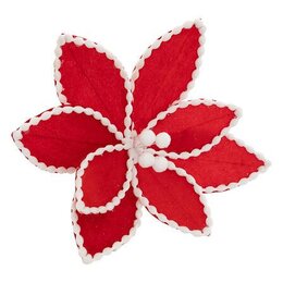 Poinsettia D24cm rood met wit pompons
