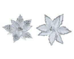 Poinsettia op clip D27cm glitter 2ass