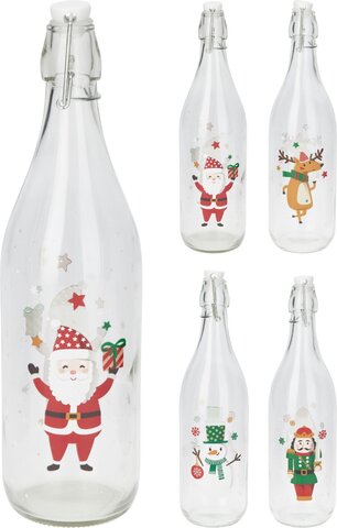 Fles 1L met beugeldop Kerst 4ass