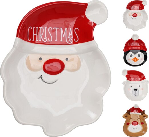 Assiette 18x16cm 4ass Noël animaux