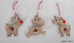 Hanger deco H10cm hout 3ass - hert