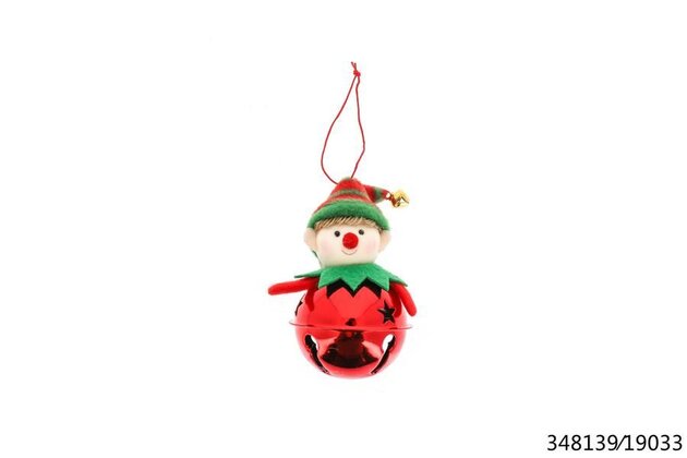 Hanger bel+elfje H12cm - rood+groen