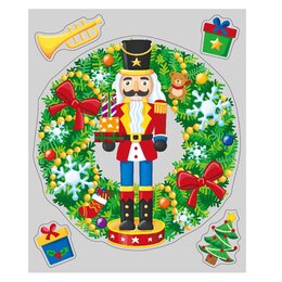 Raamstickers kerstkrans 29x35cm 2ass