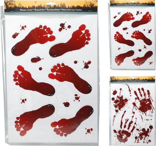 Raamstickers voeten/handen in bloed 2ass