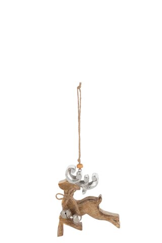 Rendier hangend mangohout 10x12cm - naturel