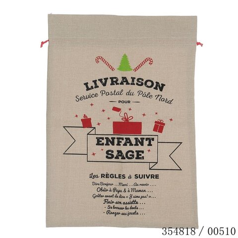 Sac Noël enfant sage 49x70cm Jute