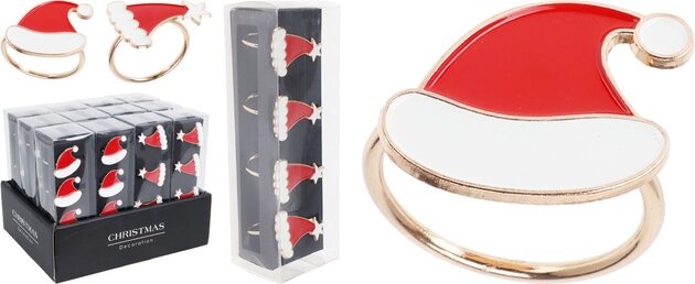 Servetring kerstmuts 4stuks 2ass