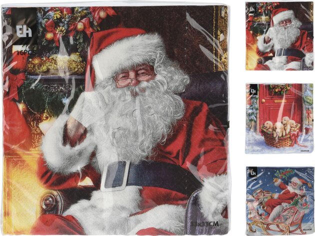 Servetten 33x33cm Kerst 16stuks 3ass