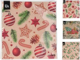 Servetten 33x33cm Kerst 16stuks 3ass