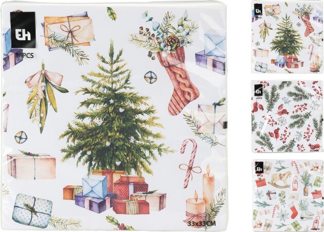 Servietten 33x33cm 16stuks - Kerst