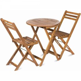 Set ronde (of vierkante) tafel + 2 stoelen in acaciahout