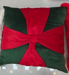 Sierkussen Kerst met strik - rood/groen