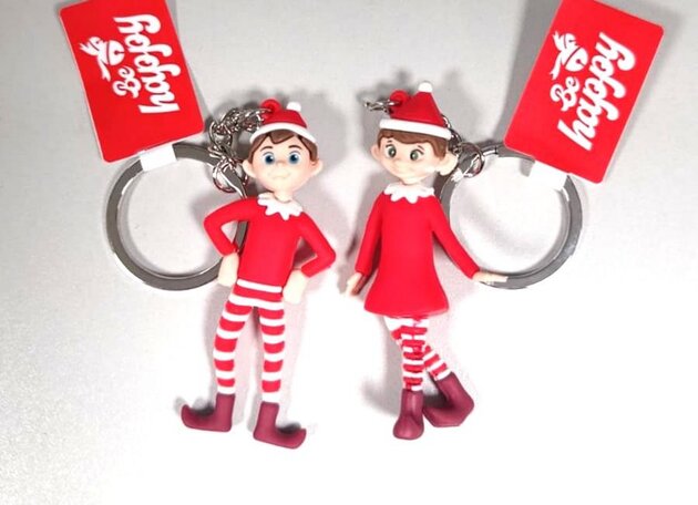 Sleutelhanger Kerstman-vrouw H7cm 2ass