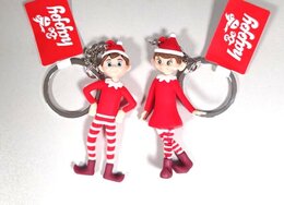 Sleutelhanger Kerstman-vrouw H7cm 2ass