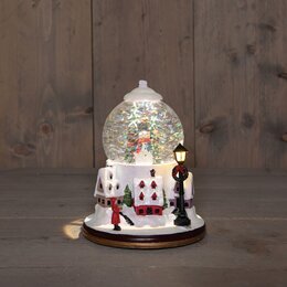 Sneeuwbal met Sneeuwman 21x15cm warm wit