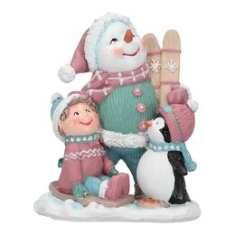 Sneeuwman met kind + pinguïn 12x15cm - afbeelding 1