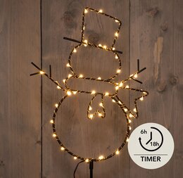 Sneeuwman op steker 56Led classic koperdraad zwart 23x100cm Timer