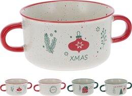 Soepkom D13xH7cm aardewerk Kerst 4ass