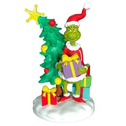 Statue Grinch avec sapin Noël-cadeaux