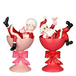 Statue Père/Mère Noël 11x18cm dans verre champagne 2ass