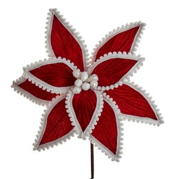 Steker poinsettia fluweel rood wit