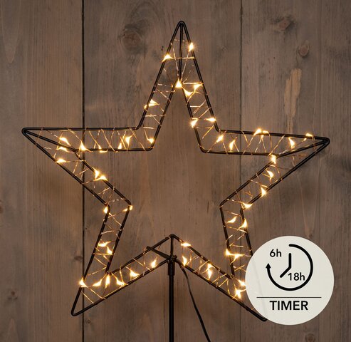 Ster op steker 50Led classic koperdraad zwart 31,5x100cm Timer