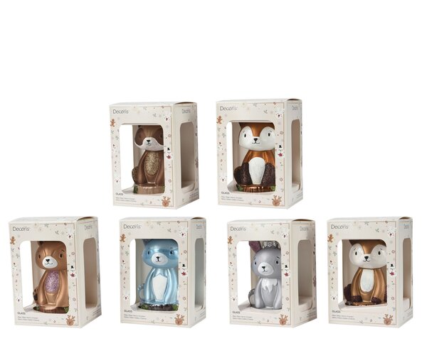 Suspension animaux H12cm verre 6ass