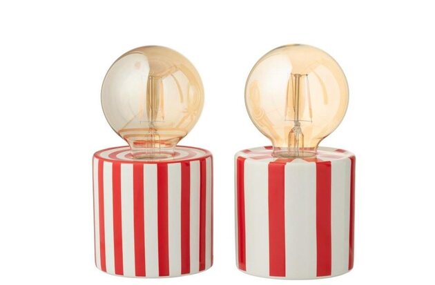 Tafellamp 9x17cm rood/wit gestrepen