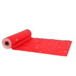 Tafelloper 28cmx3m sterren fluweel rood/goud