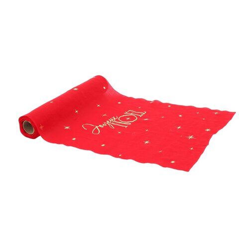 Tafelloper 28cmx3m "Vrolijk Kerstfeest" rood/goud