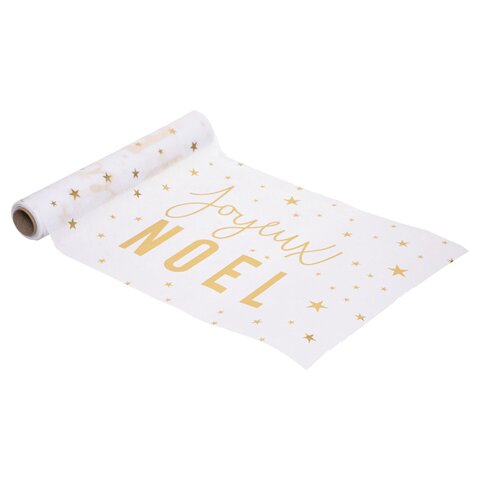 Tafelloper Joyeux Noël 28x500cm - wit goud