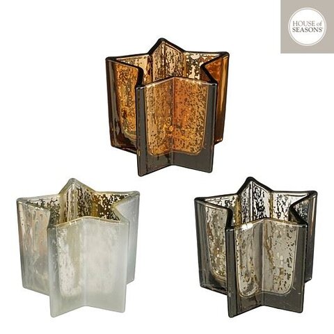 Theelichthouder 12x10cm ster 3ass