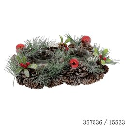 Theelichthouder 25x14x8cm met dennenappels