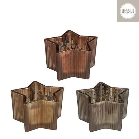 Theelichthouder D11xH6cm ster bruin 3ass