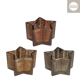 Theelichthouder D11xH6cm ster bruin 3ass