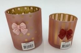 Theelichthouder D7xH8cm glas met strik 2ass