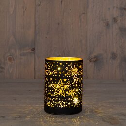 Theelichthouder Kerst 9x12cm 10Led warm wit zwart