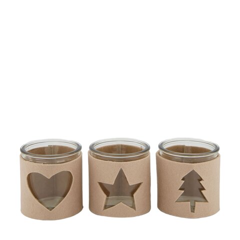 Theelichthouder met stof 9x9cm beige