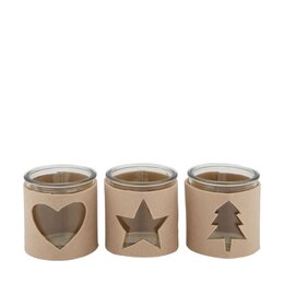 Theelichthouder met stof 9x9cm beige