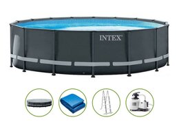 Ultra XTR Frame pool zwembadset Ø488x122cm - Inclusief zandfilterpomp +trap +grondzeil +afdekzeil - Opzetzwembad
