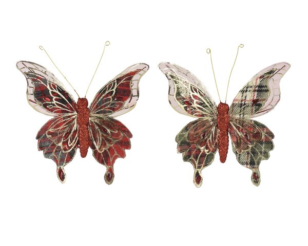 Vlinder op clip 17x13cm 2ass rood