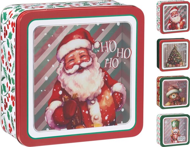 Voorraaddoos 19x19cm kerst 4ass