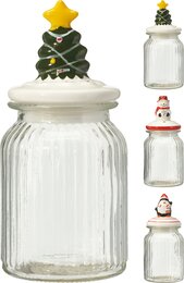 Voorraadpot 950ml glas Kerst 3ass