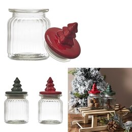 Voorraadpot glas met deksel H15cm - Kerst 2ass - afbeelding 1