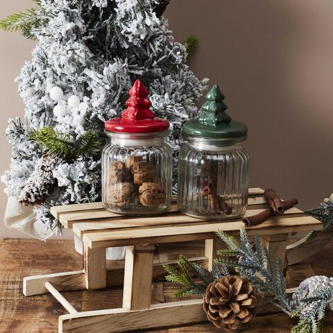 Voorraadpot glas met deksel H15cm - Kerst 2ass - afbeelding 2