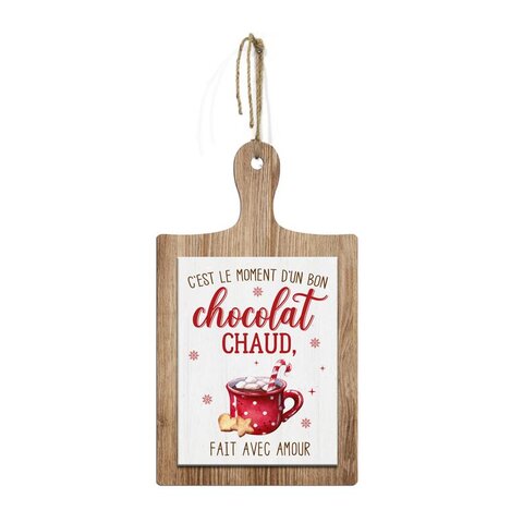 Wanddeco warme chocolademok 24x42cm hout